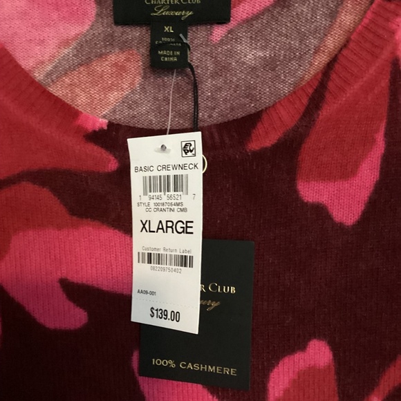 Charter Club Women's 100% Cashmere Floral-Print Long-Sleeve Sweater, size XL - Picture 2 of 7